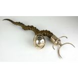 AN UNUSUAL EDWARDIAN SILVER AND HORN GIMBAL OIL LAMP Having a spherical well, hallmarked London,