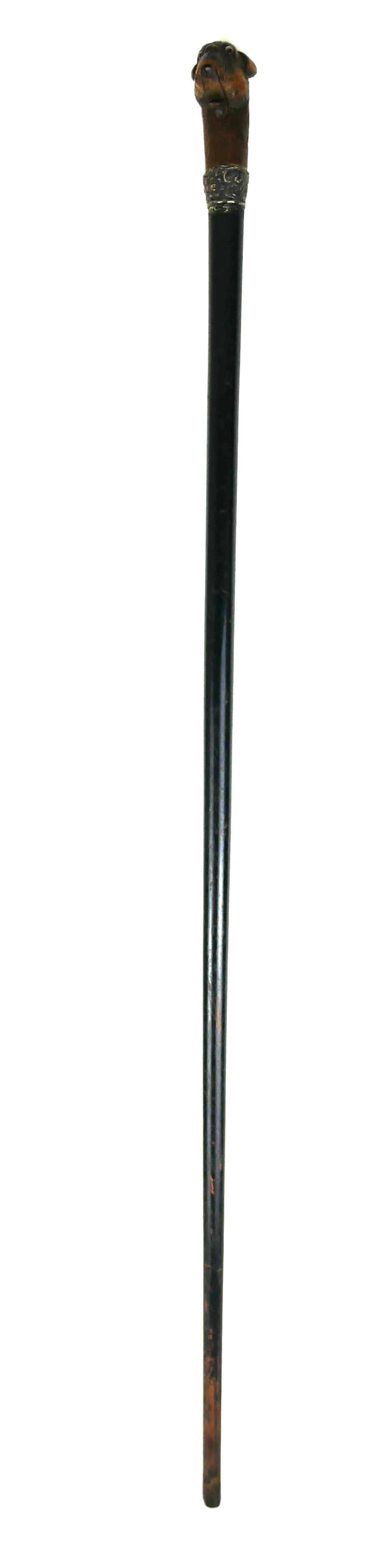 AN EDWARDIAN WALKING STICK With carved handle in the form of pug with articulated mouth and glass - Image 2 of 4