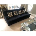 A CONTEMPORARY LARGE TWO SEAT SETTEE Black herringbone cut velvet fabric upholstery. (210cm x
