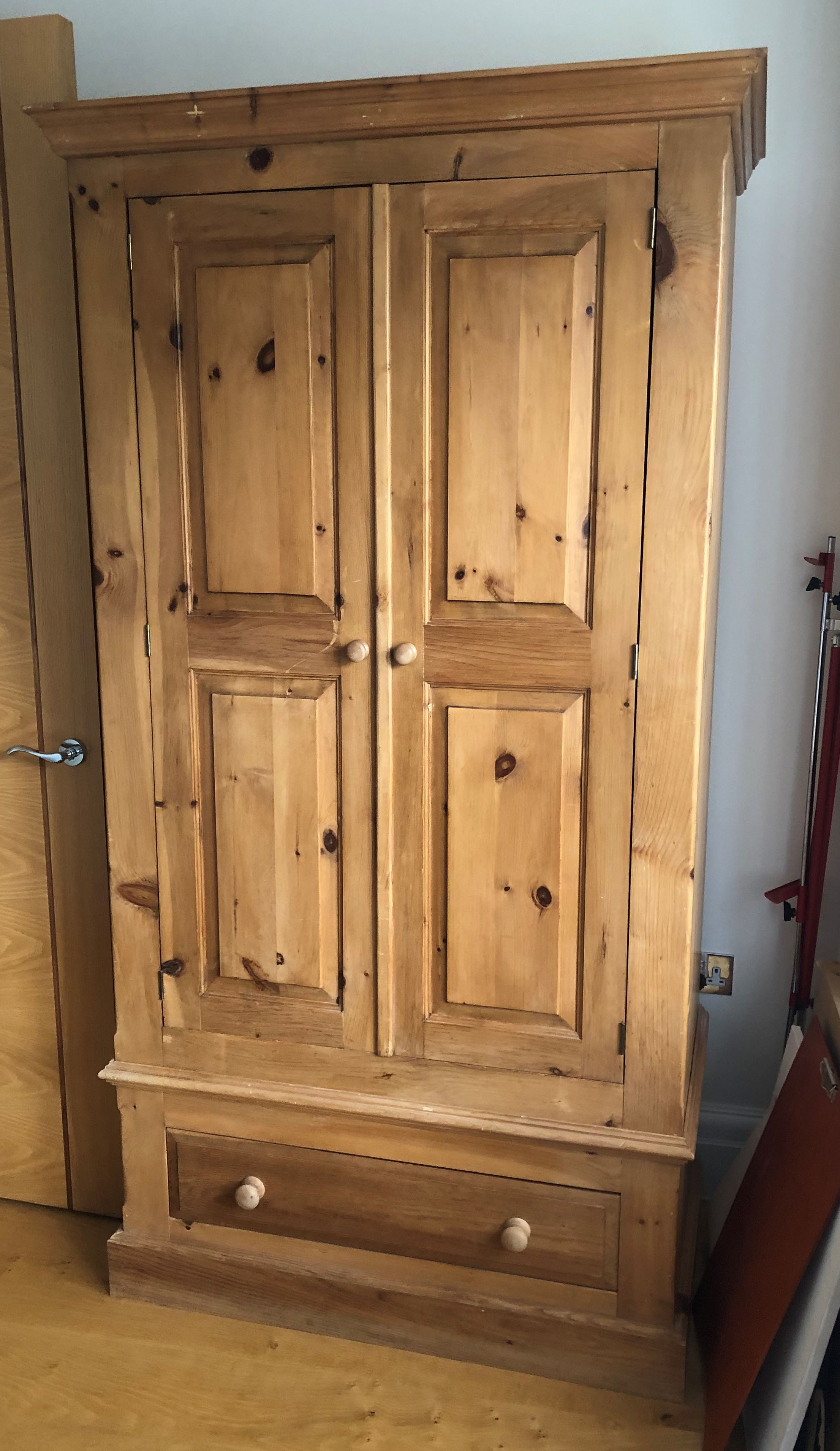 A VICTORIAN STYLE WARDROBE With two panelled, above a single drawer. (158cm x 57cm x 200cm)