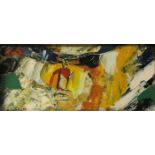 CARENZA, 20TH CENTURY OIL ON CARD Abstract, signed bottom left, gilt framed. (33cm x 19cm)