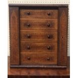 A LATE 19TH CENTURY BURR AND FIGURED WALNUT MINIATURE CHEST OF DRAWERS With herringbone inlays. (