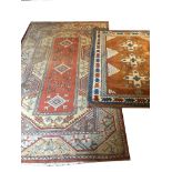 TWO TURKISH WOOLLEN MALAS RUGS Traditional design. (largest 253cm x 160cm)