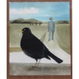 MARY FEDDEN, R.A, BRITISH, 1915 - 2012, GOUACHE Julian with a blackbird, signed, dated 1983, with