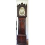 A GEORGIAN MAHOGANY 8 DAY LONGCASE CLOCK Fashioned in the Gothic style with moon rolling painted