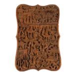 A 19TH CENTURY CHINESE CARVED WOODEN CALLING CARD CASE Having fine carved detail of figures with