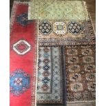 FOUR TURKISH WOOLLEN RUG ALONG WITH A RUNNER Traditional design, various colours.