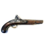AN 18TH/19TH CENTURY FLINTLOCK PISTOL Steel barrel, engraved brass trigger guard, walnut stock (