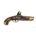 AN EARLY 19TH CENTURY DERRINGER FLINTLOCK PISTOL With steel barrel and brass furniture to walnut