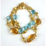 MARCO BICEGO, AN 18CT GOLD, AQUAMARINE AND CITRINE BRACELET (18cm, 37g)