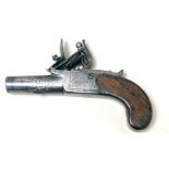 CLARKE OF DUBLIN, AN 18TH/19TH CENTURY FLINTLOCK POCKET PISTOL With folding trigger, signed steel