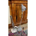 TWO 20TH CENTURY METAL INDUSTRIAL FORM ANGLE POISE LAMPS One having spring loaded mechanism. (approx
