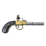 DEAKIN, HANLEY, AN EARLY 19TH CENTURY STEEL AND BRASS FLINTLOCK PISTOL With name engraved plates,