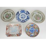 A COLLECTION OF EARLY 20TH CENTURY JAPANESE PORCELAIN PLATES Comprising a rectangular Imari dish,