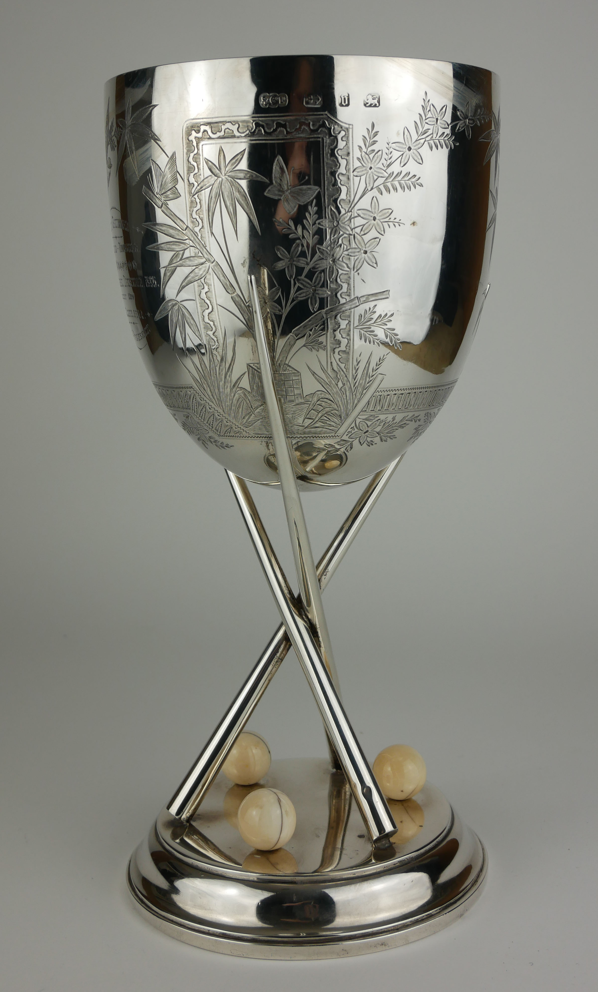 ELKINGTON & CO., A LARGE VICTORIAN SILVER AND IVORY 'BILLIARDS' PRESENTATION CUP Having engraved - Image 2 of 3