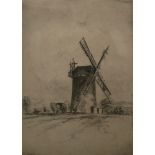 ARCHIBALD GREGOR, SCOTTISH, AN EARLY 20TH CENTURY BLACK AND WHITE ETCHING Windmill with figures,