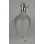 A VICTORIAN SILVER AND GLASS NOVELTY 'DUCK' CLARET JUG Having a silver stopper and collar, clear