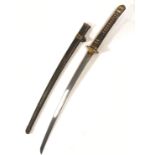 A JAPANESE KUTANA SWORD With bronze mounted steel scabbard, the shagreen bound handle with bronze