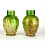 A PAIR OF VICTORIAN COMMEMORATIVE GREEN GLASS VASES AND ASSOCIATED EPHEMERA Hand enamel decoration