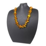 A VINTAGE BUTTERSCOTCH AMBER NECKLACE The single strand of irregular form shards and gilt screw