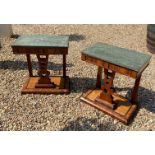 A PAIR OF 19TH CENTURY COROMANDEL CONSOLE TABLES With green marble tops, raised on lyre supports