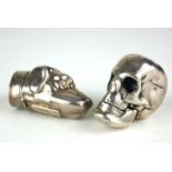 TWO SILVER NOVELTY VESTA CASES Skull form with hinged mouth and a hunting dog. (approx 5cm)