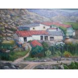 A LATE 20TH CENTURY CONTINENTAL OIL ON CANVAS Landscape, country houses with red roofs, framed,
