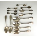 A COLLECTION VICTORIAN AND LATER SILVER FLATWARE Comprising five British Dalmatian club spoons,