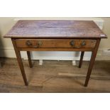 A GEORGIAN MAHOGANY SIDE TABLE With a single drawer, on square tapering legs.