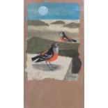 MARY FEDDEN, R.A, BRITISH, 1915 - 2012, GOUACHE Rock Buntings, signed, dated 1982, mounted, framed