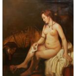 A 20TH CENTURY ENGLISH SCHOOL OIL ON CANVAS Bathsheba at her bath (following Rembrandt's original at