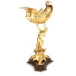 A GILT BRONZE CENTREPIECE, MERMAID HOLDING ALOFT A CONCH SHELL. (h 39cm)