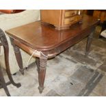 A 19TH CENTURY MAHOGANY EXTENDING DINING TABLE BASE With folding associated top, raised on six