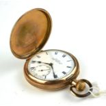 ROLEX, AN EARLY 20TH CENTURY GOLD PLATED FULL HUNTER GENTS POCKET WATCH The white dial having a