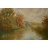 ALFRED ASHDOWN BOX, 1879 - 1927, RIVERSIDE LANDSCAPE Signed, dated, gilt framed and glazed. (88cm