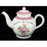 A LATE 18TH/EARLY 19TH CENTURY ENGLISH PORCELAIN TEAPOT AND COVER With floral decoration. (h 16cm)