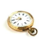 AN EARLY 20TH CENTURY 14CT LADIES' POCKET WATCH Having a circular white and gilt dial with Roman