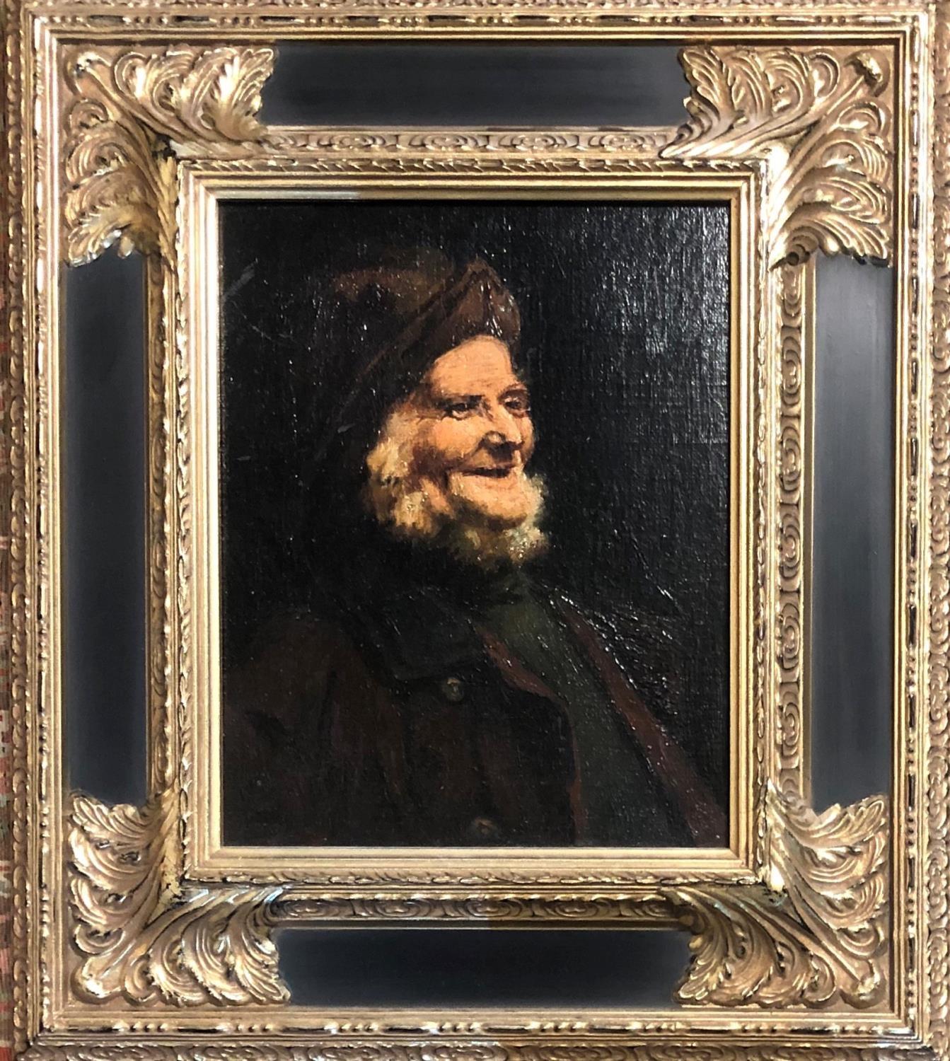 A 20TH CENTURY CONTINENTAL SCHOOL PORTRAIT OF A FISHERMAN In a gilt and ebonised frame. (36cm x - Image 2 of 3