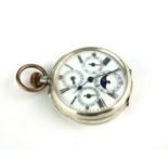 AN EARLY 20TH CENTURY SWISS SILVER CALENDER MOON PHASE CHRONOGRAPH GENT'S POCKET WATCH Having four