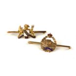 TWO 9CT GOLD BRITISH MILITARY SWEETHEART BROOCHES Comprising a liver bird with stag and griffin with