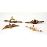 A COLLECTION OF FOUR EARLY 20TH CENTURY 9CT GOLD SWEETHEART BROOCHES Two Royal Flying Corps, one