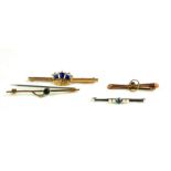 A COLLECTION OF FOUR EARLY 20TH CENTURY 9CT GOLD AND GEMSET BAR BROOCHES Including a coronet