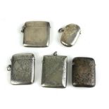 A COLLECTION OF FIVE EARLY 20TH CENTURY SILVER RECTANGULAR ENGRAVED VESTA VASES. (approx 4.5cm x