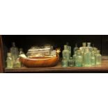 A COLLECTION OF 19TH CENTURY BOTTLES Along with a bowl of old glass marbles.