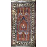 A TURKISH WOOLLEN PRAYER RUG. (114cm x 201cm)