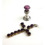 A 19TH CENTURY CONTINENTAL YELLOW METAL, AMETHYST AND PEARL CRUCIFIX PENDANT The arrangement of