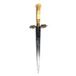 AN 18TH/19TH CENTURY DAGGER With turned bone handle and brass hilt in the form of oak leaves and