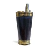 A 19TH CENTURY HEAVY GAUGE BRASS AND COPPER TABLE POWDER FLASK. (12cm)