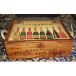 A LARGE WOODEN VINEYARD PAINTED AND DECORATED BOX With rope twist carrying handles. (w 55cm x d 39cm