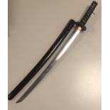 A JAPANESE WWII WAKIZASHI SWORD With black lacquered wooden scabbard, shagreen bound handle and